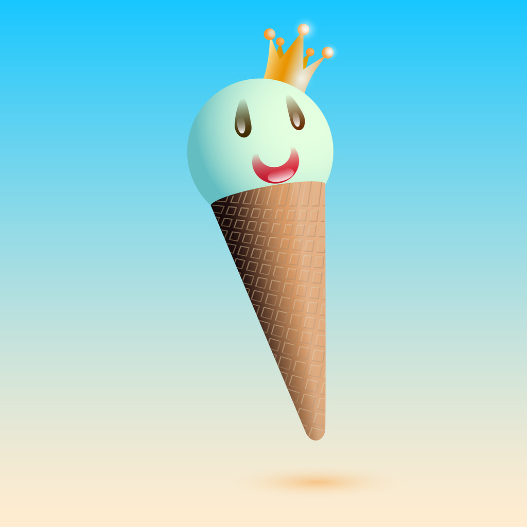Vector illustration of smiling ice creame with crown - Vector, Image