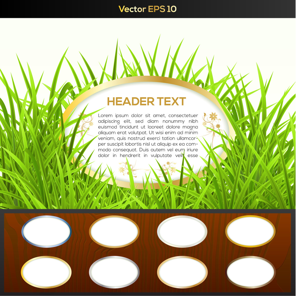 Wooden buttons set with green grass - Vector, Image