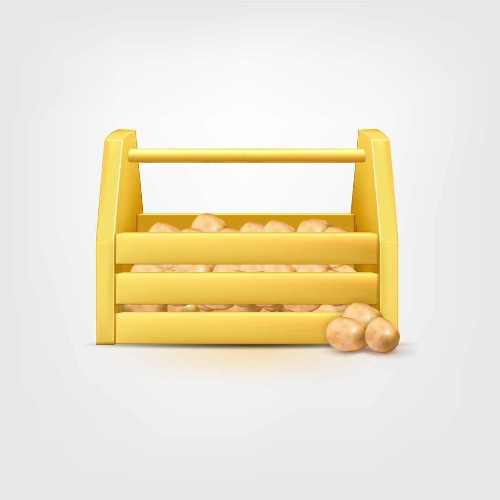 Potatoes in wooden box - Vector, Image