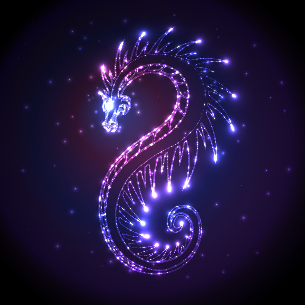 Цветной блестящий дракон, векторная иллюстрация
 - Вектор,изображение