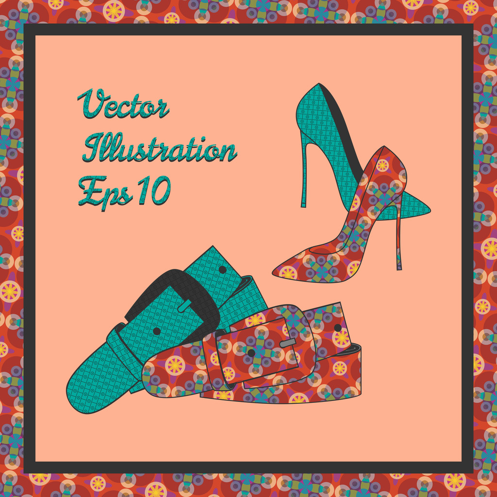 Fashion women's shoes and belt, vector - Vector, Image