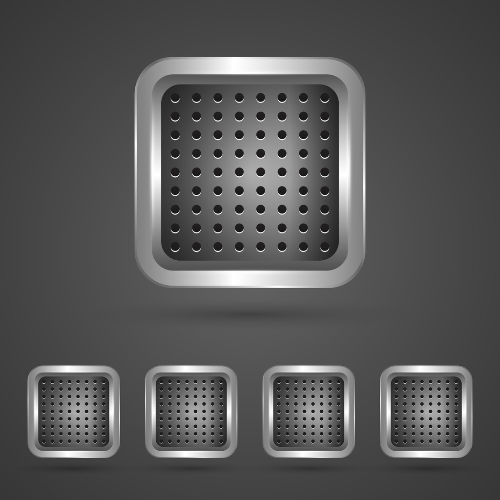 Set of silver square buttons - Vector, Image