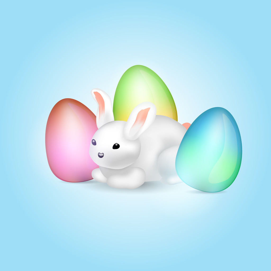 Cute easter bunny with colorful eggs - Vector, Image
