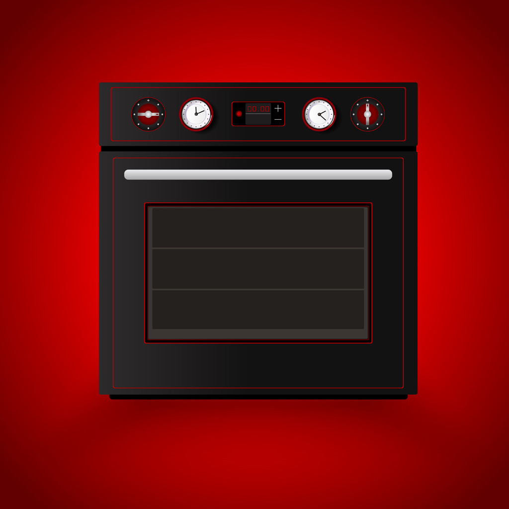 keuken oven op rode achtergrond. vectorillustratie - Vector, afbeelding