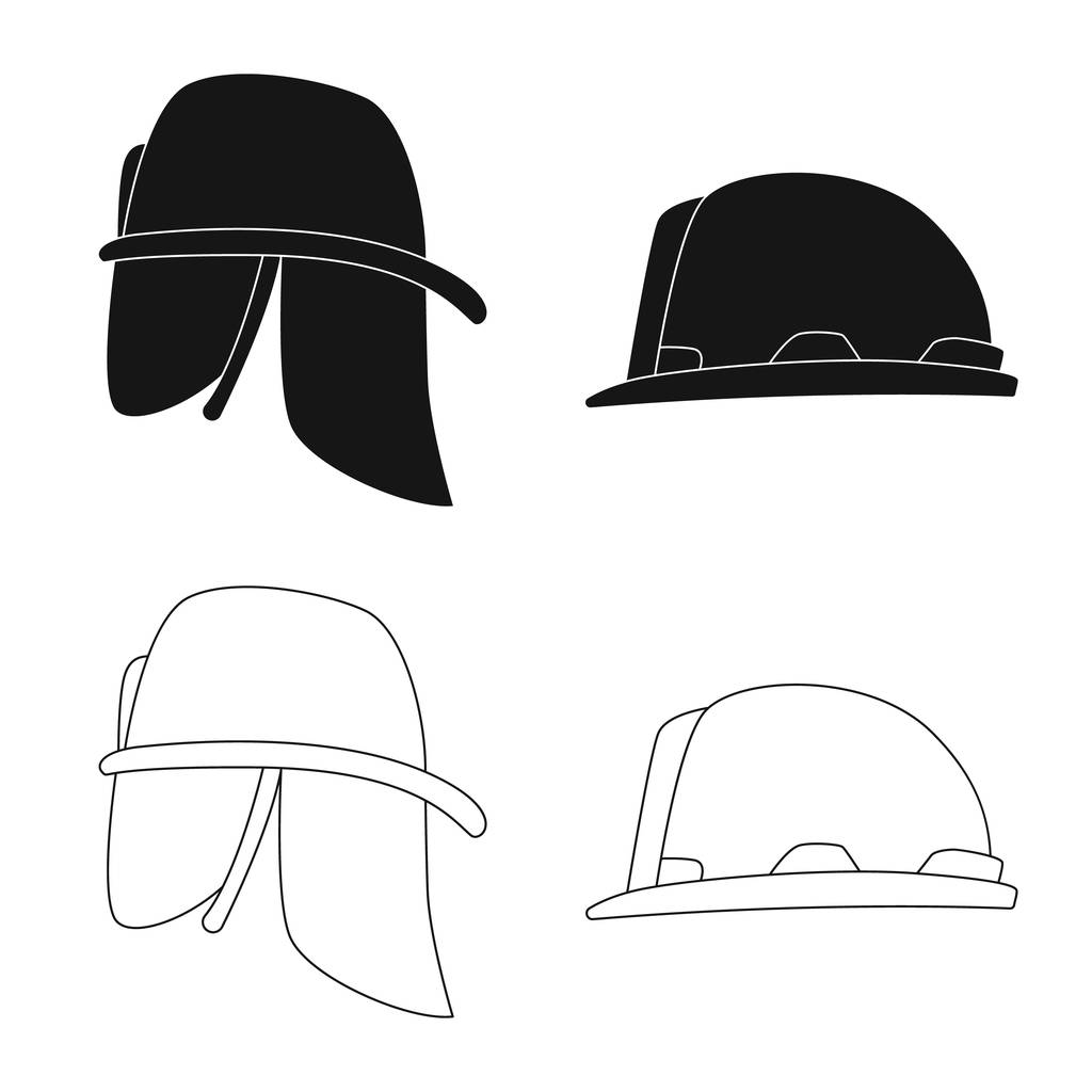 Vektor-Illustration von Kopfbedeckung und Cap-Symbol. Kollektion von Kopfbedeckungen und Accessoires für das Web. - Vektor, Bild