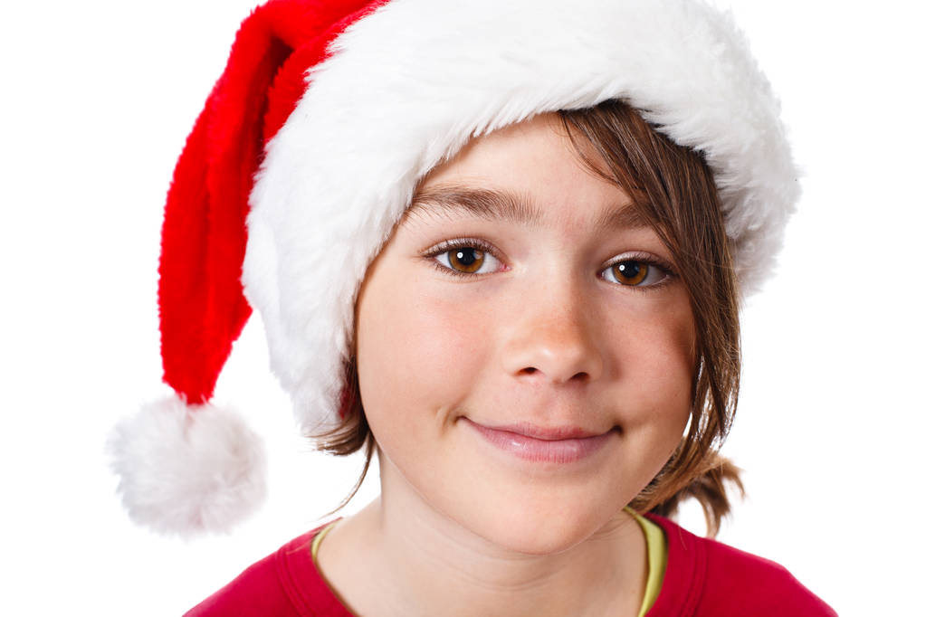 Linda chica en Santa sombrero aislado sobre fondo blanco
 - Foto, Imagen