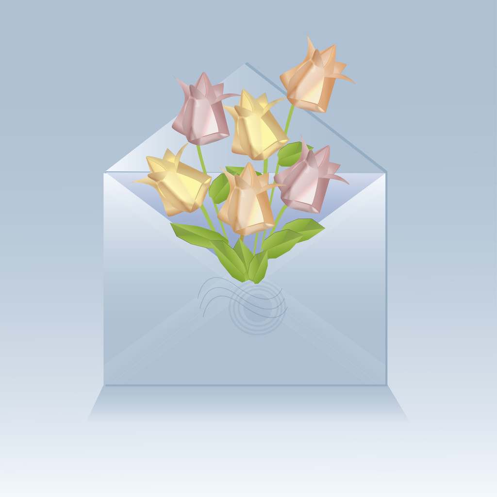 Open envelope with origami flowers - Vector, Image
