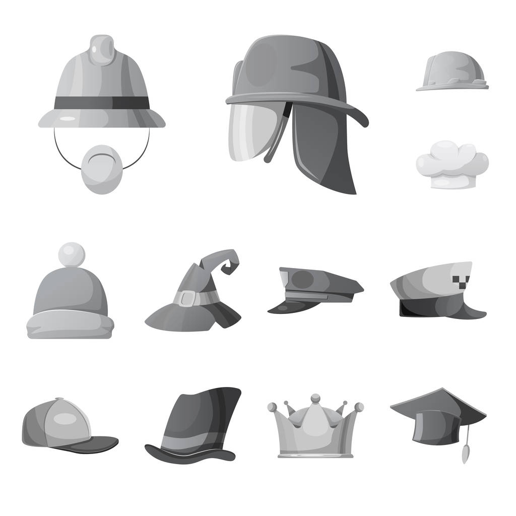 Objeto isolado do headwear e do sinal da tampa. Coleção de headwear e símbolo de estoque acessório para web
. - Vetor, Imagem