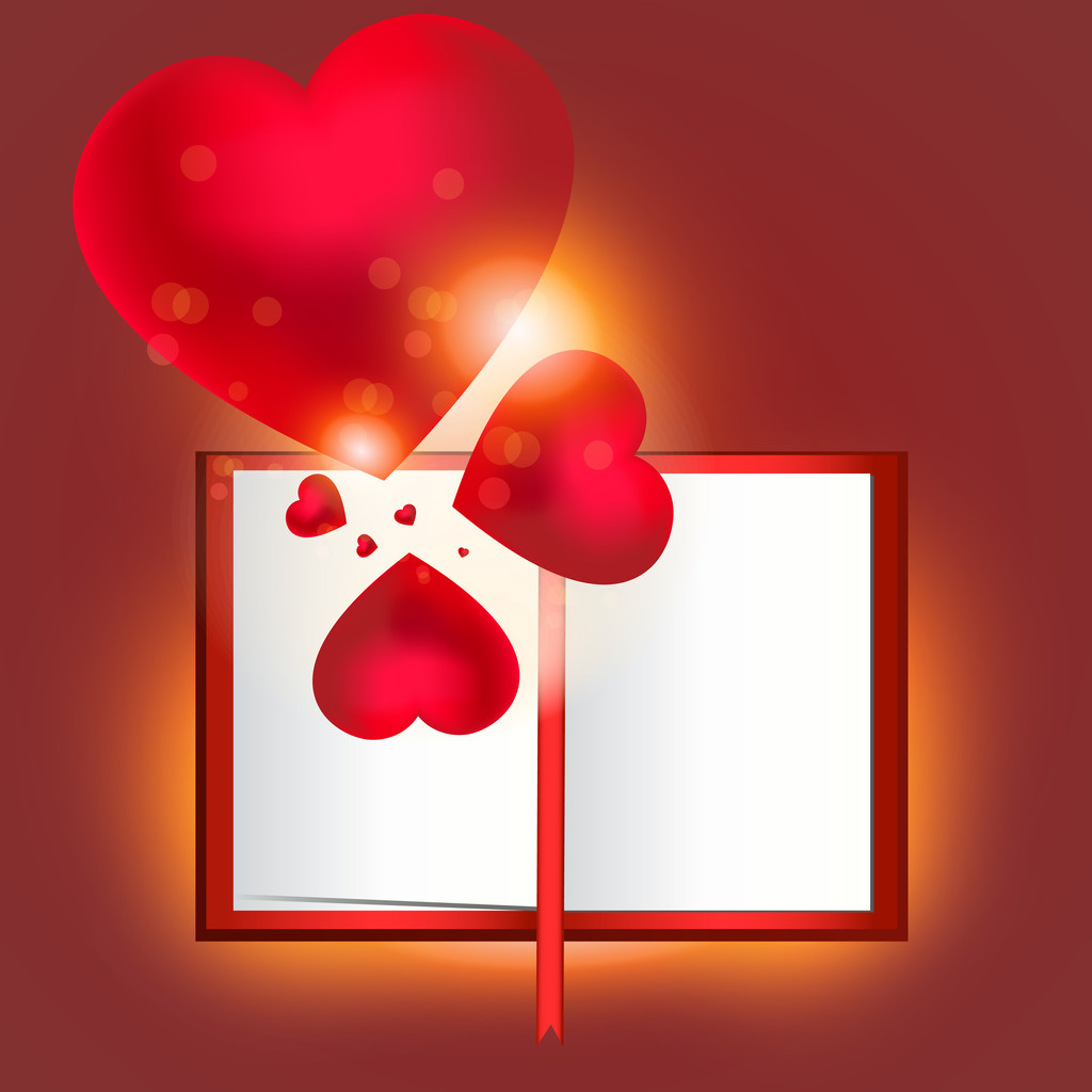 Vector illustration with opened book and hearts. - Vector, Image