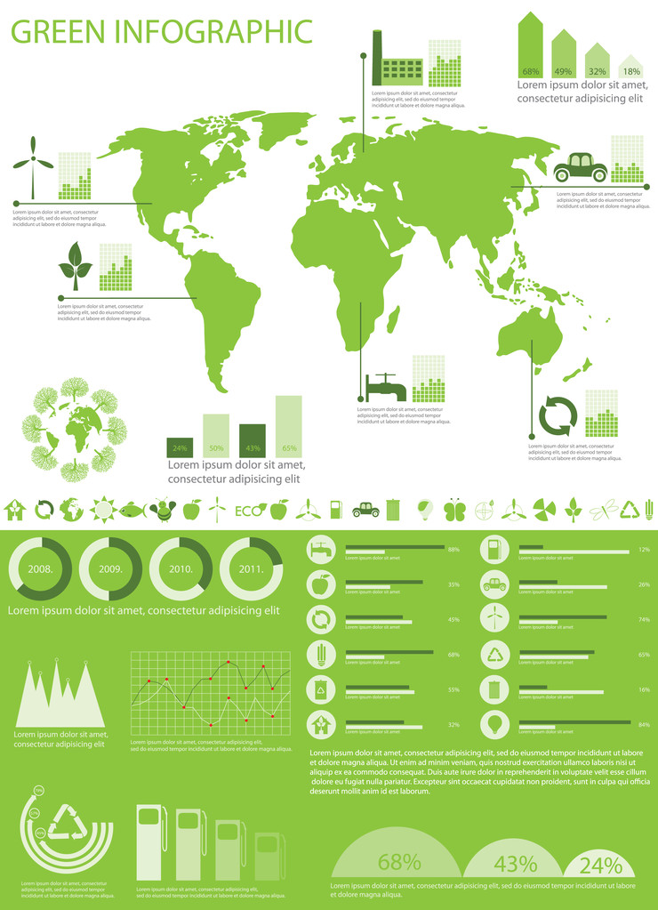 緑色のエコロジー、リサイクル情報グラフィック コレクション - ベクター画像