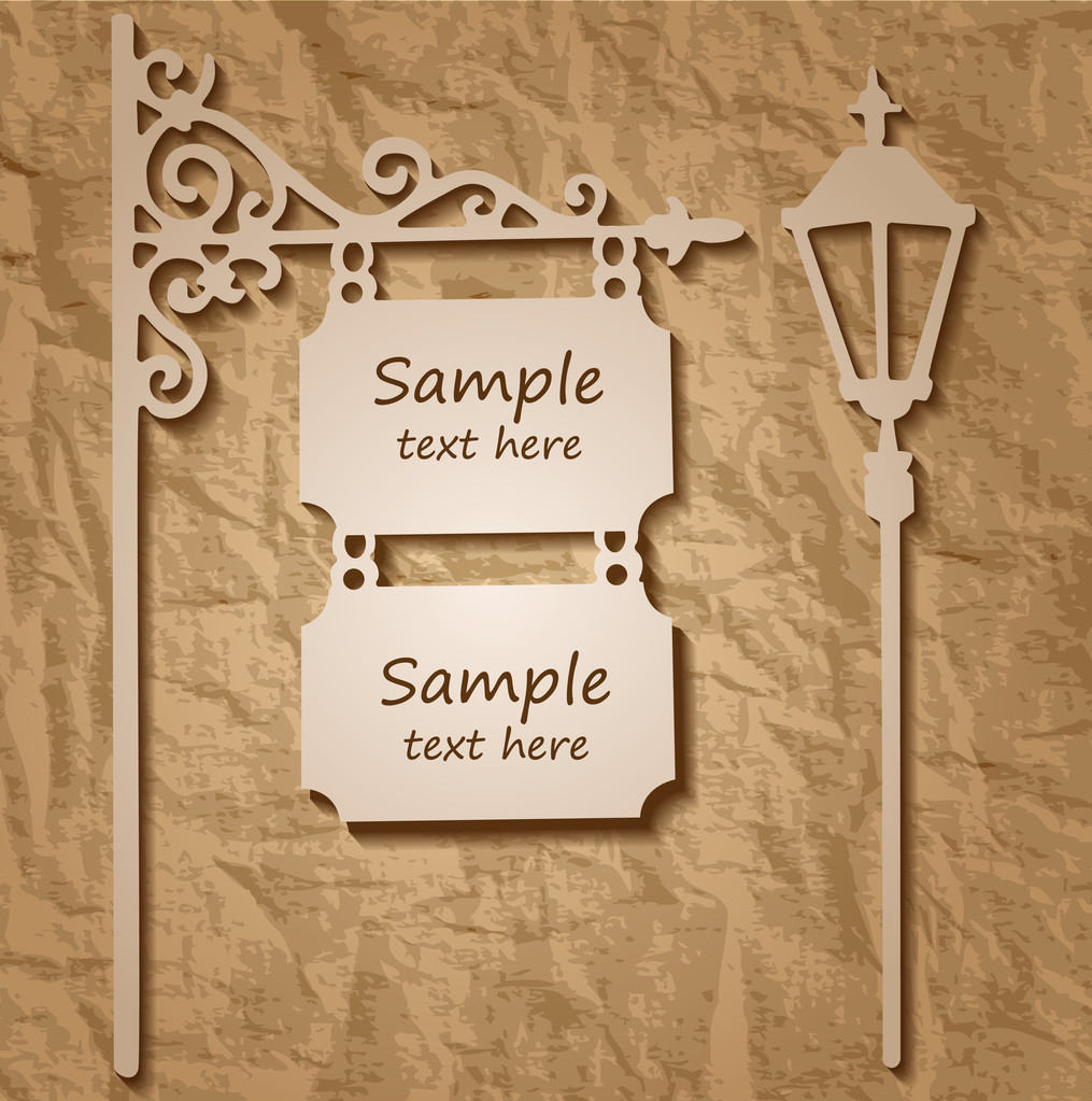 Wooden sign on pole with streetlight - Vector, Image