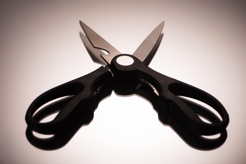 крупним планом професійні кухонні ножиці, відображені на сірому
 - Фото, зображення