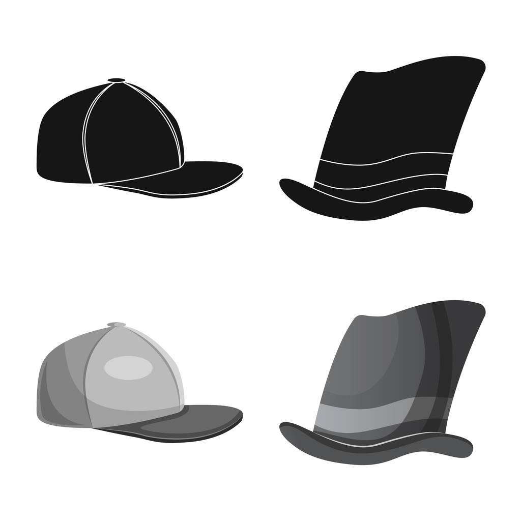 Διανυσματική σχεδίαση του καπέλα και καπάκι λογότυπο. Συλλογή από καπέλα και αξεσουάρ διάνυσμα εικονίδιο για το Χρηματιστήριο. - Διάνυσμα, εικόνα
