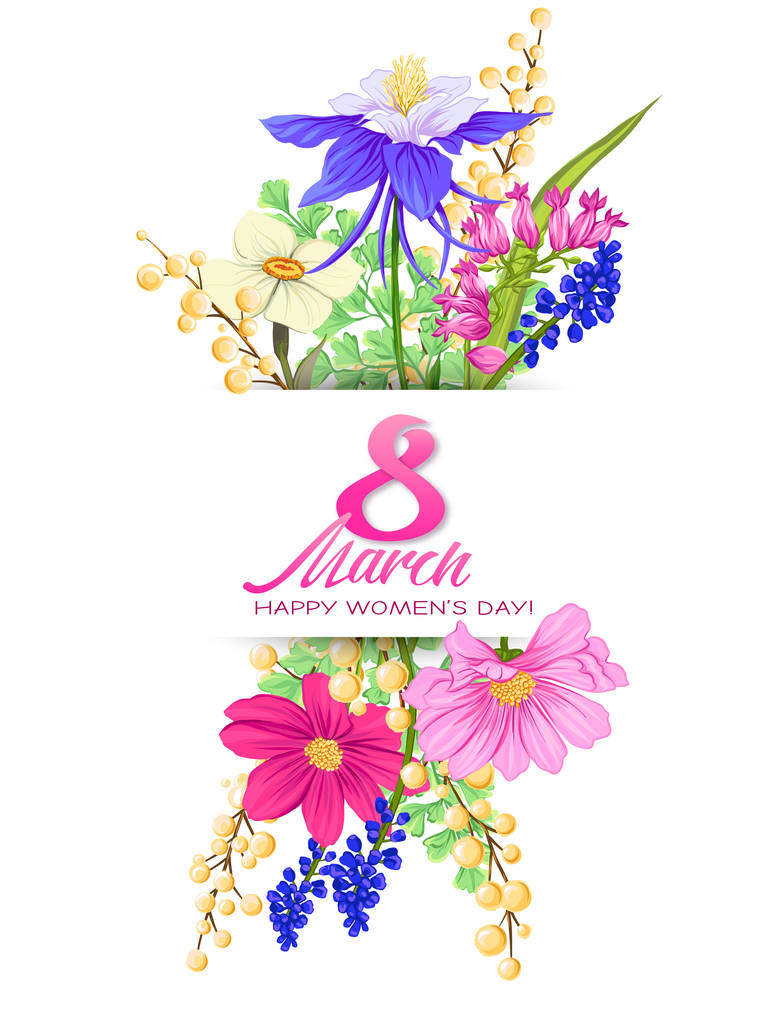 Bukiet kwiatów wiosna na 8 marca. Ilustracja wektorowa realistyczne kolorowe - Wektor, obraz