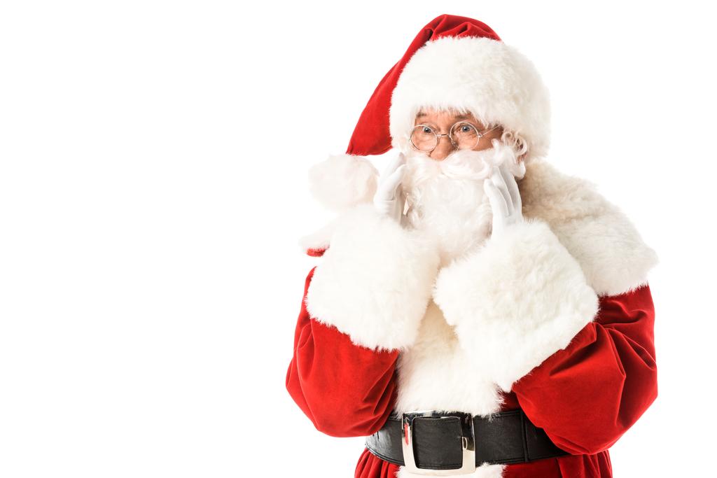 Santa claus schreeuwen door handen geïsoleerd op wit - Foto, afbeelding