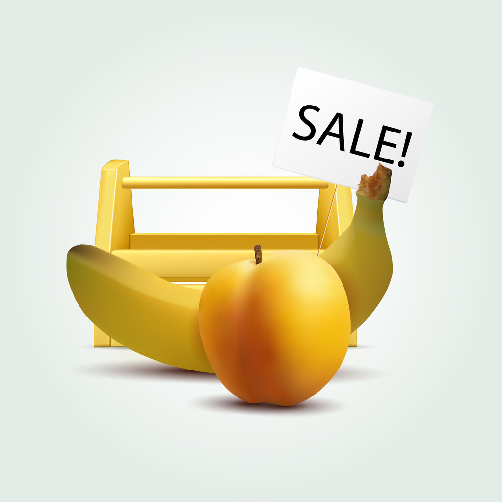 Vector banana e pêssego para venda
 - Vetor, Imagem