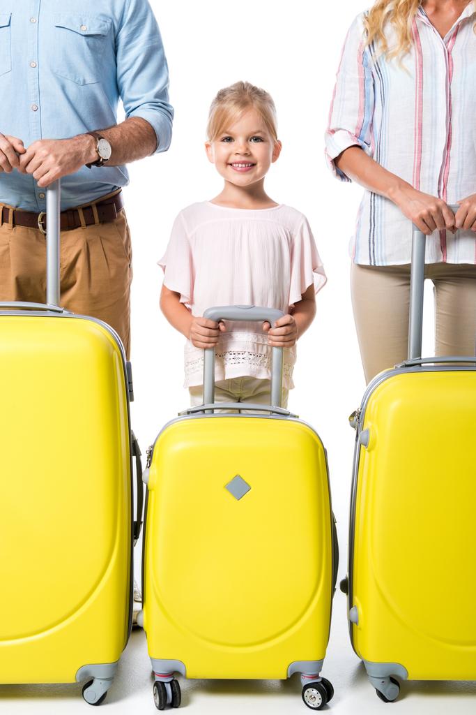 happy family with luggage isolated on white - Photo, Image