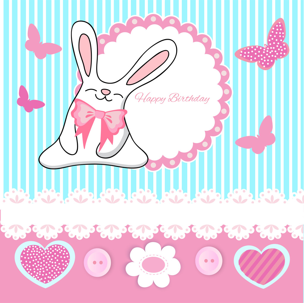 かわいいウサギと挨拶の誕生日カード - ベクター画像