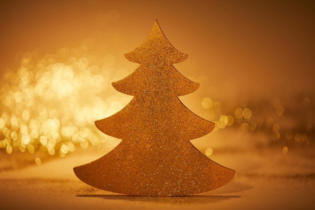 golden glittering christmas tree for decoration - Photo, Image