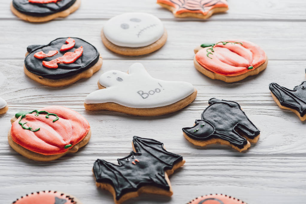 delicious homemade halloween cookies on wooden table  - Photo, Image
