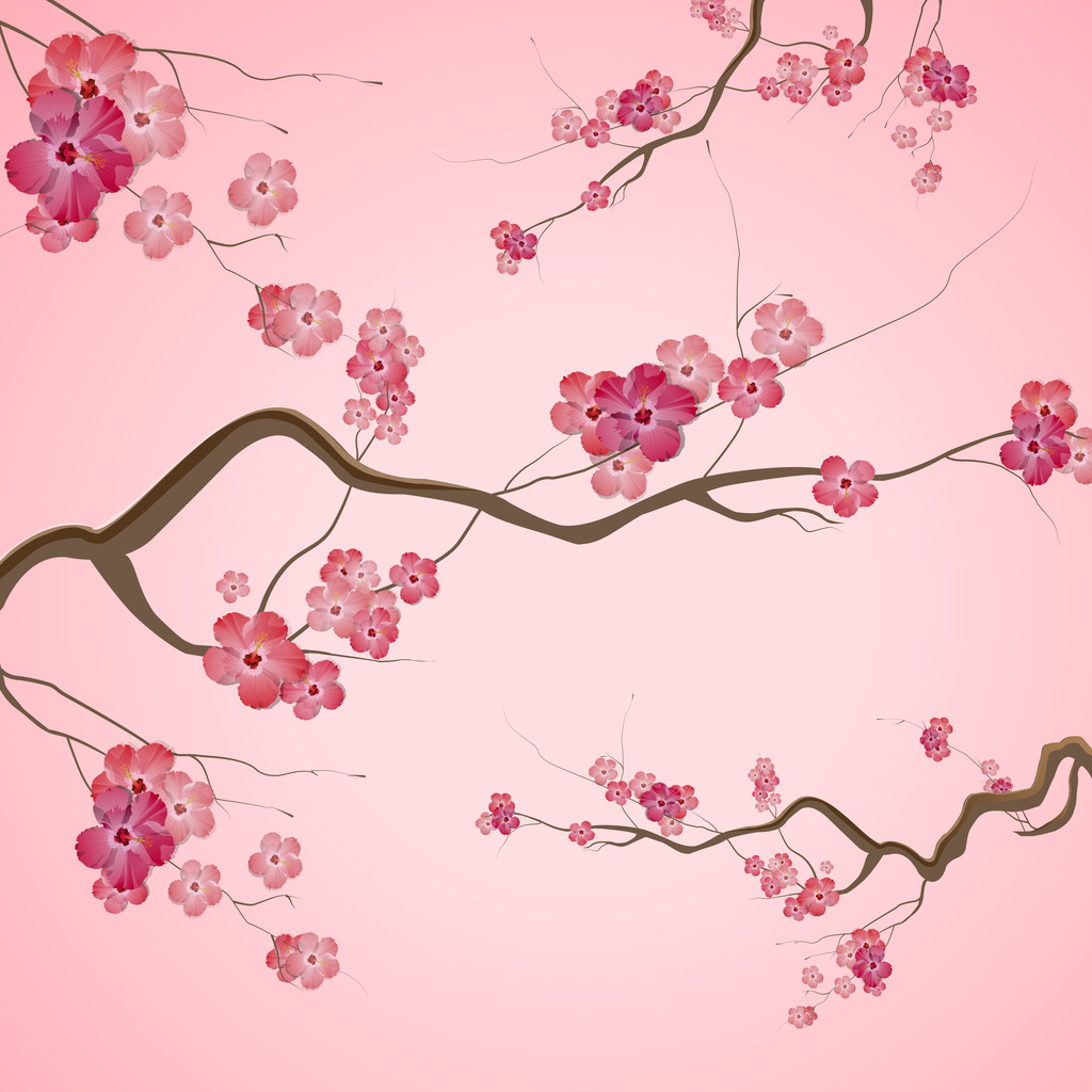 Ramas con flores rosadas de primavera
 - Vector, Imagen