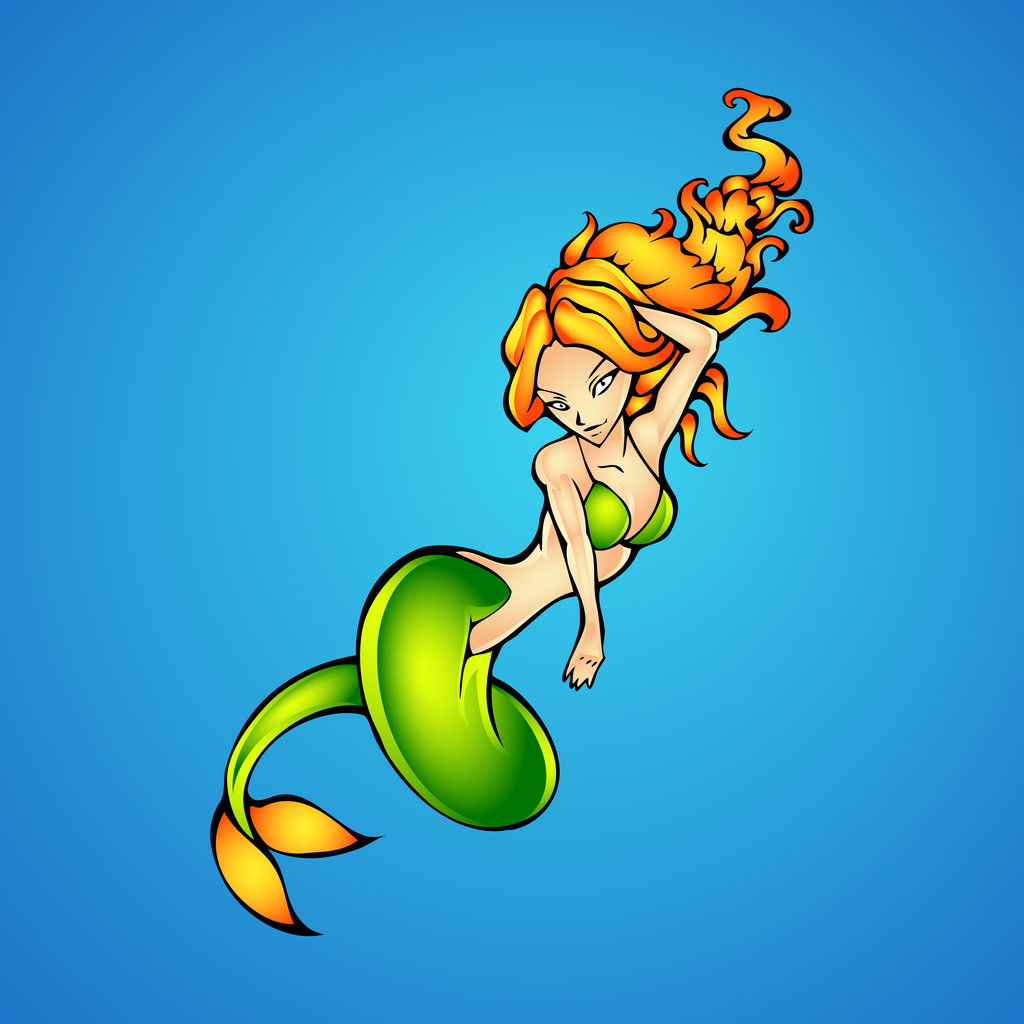Sereia. A ilustração vetorial de uma bela sereia em águas profundas
 - Vetor, Imagem