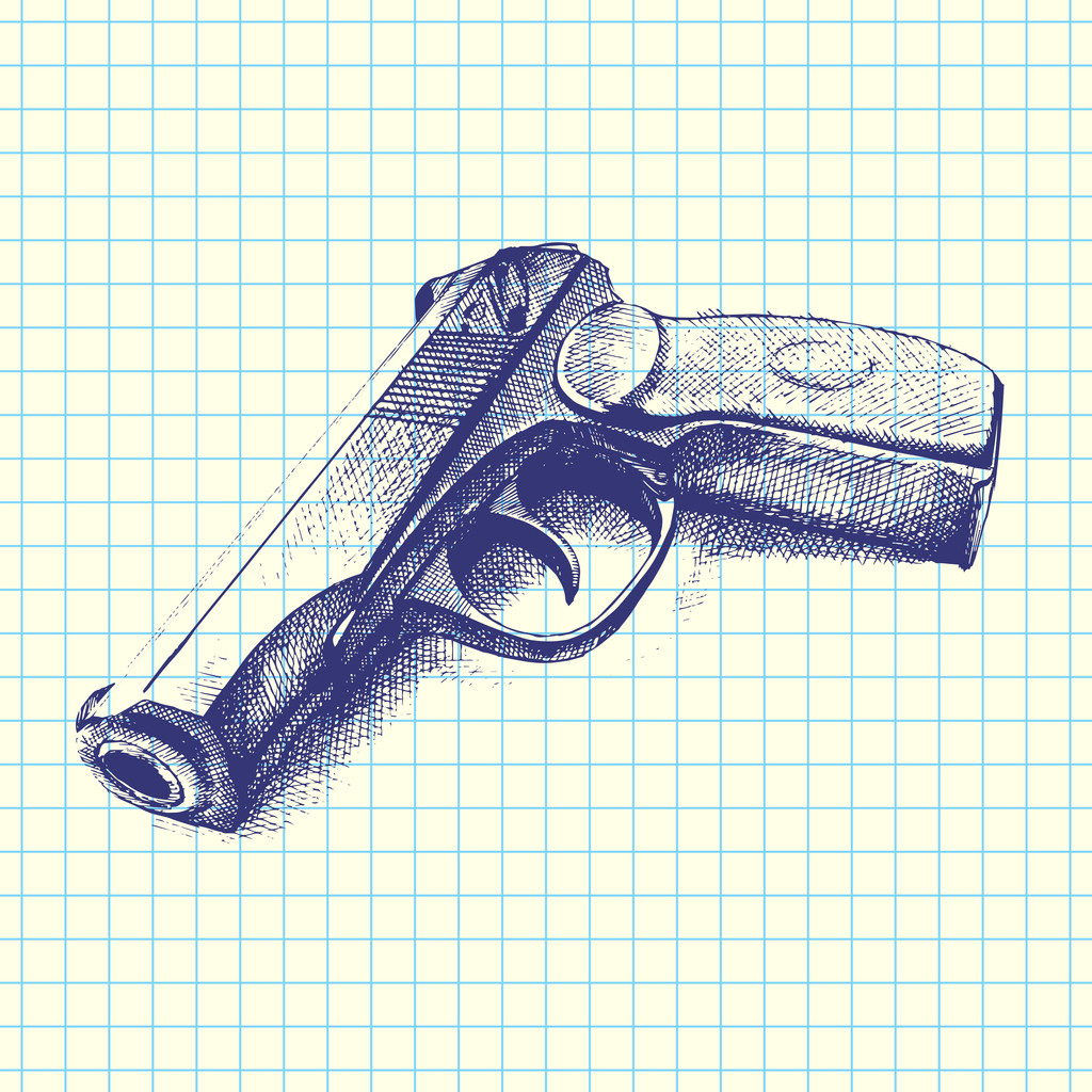 Pistola desenhada à mão, vector
 - Vetor, Imagem