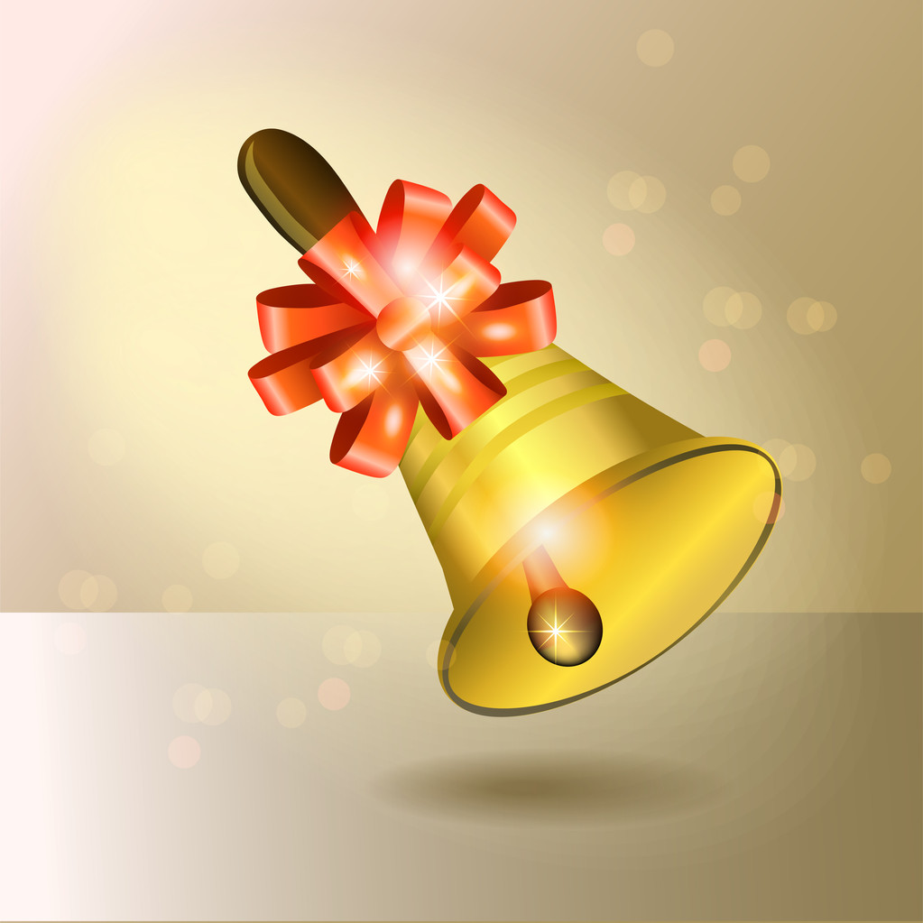 Vector de campana dorada con cinta roja
 - Vector, imagen