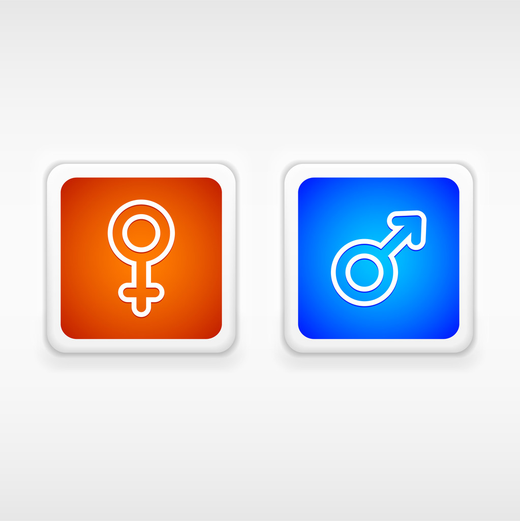 Male, female square buttons, vector - Vector, Image