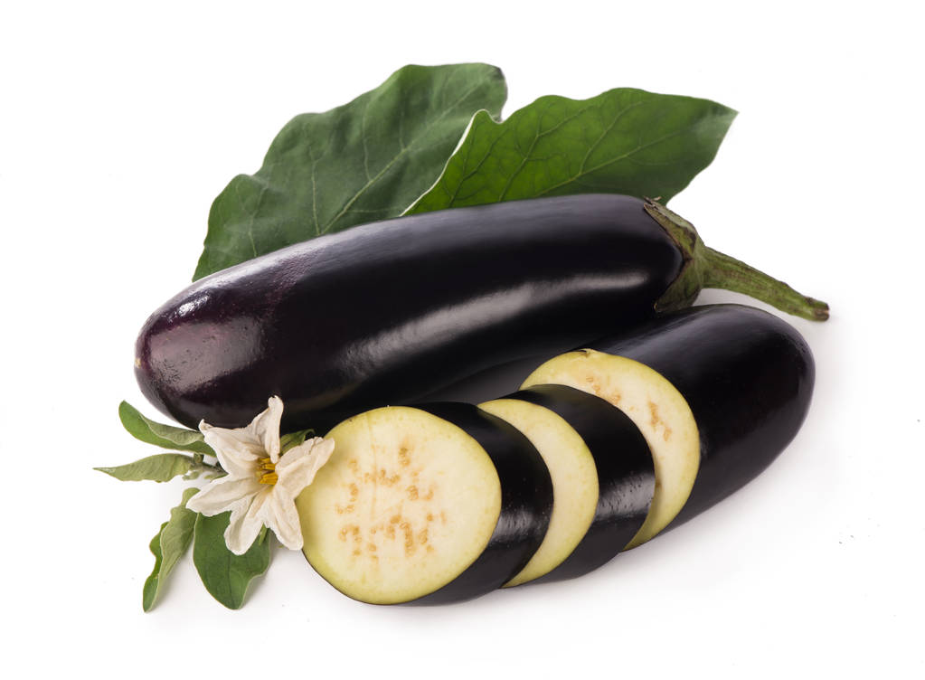 eggplant or aubergine and parsley leaf on white - Photo, Image