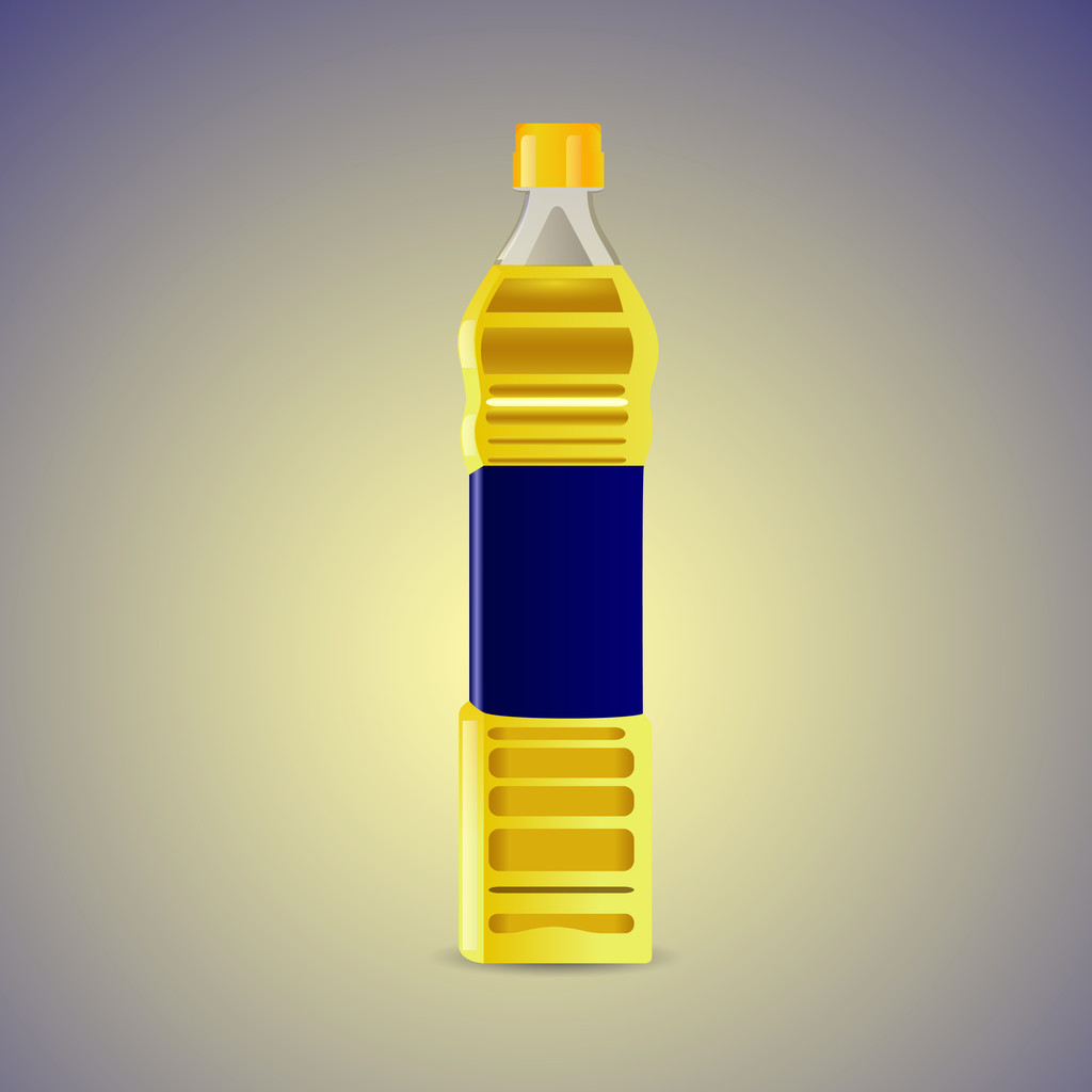 plantaardige olie in een plastic fles geïsoleerd op witte achtergrond - Vector, afbeelding