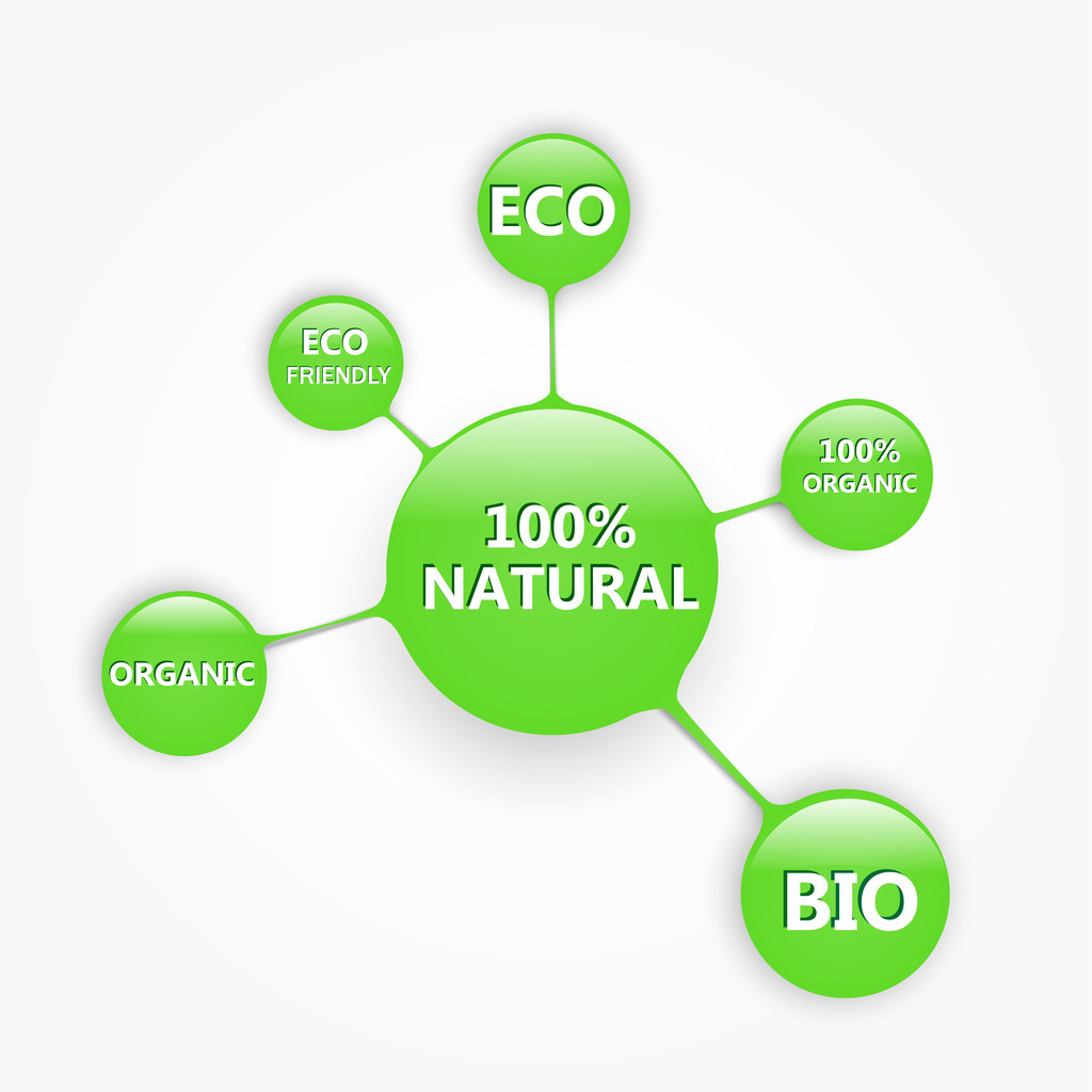 Botones ecológicos verdes para productos alimenticios. Ilustración vectorial
 - Vector, Imagen