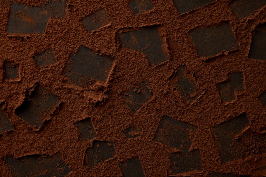 Widok z góry czekolady tła z gourmet kakao w proszku - Zdjęcie, obraz