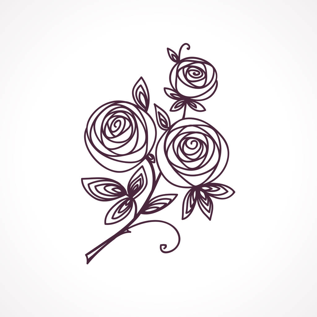 Rózsák. Stilizált virágcsokor kézi rajz. Körvonalazott ikon szimbólum. Ajándék az esküvőre, szülinapi meghívó.. - Vektor, kép