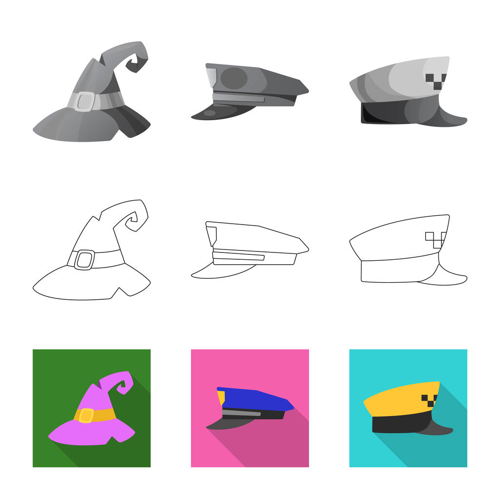 Diseño vectorial del casco y el símbolo de la tapa. Conjunto de sombreros y accesorios stock vector ilustración
. - Vector, imagen