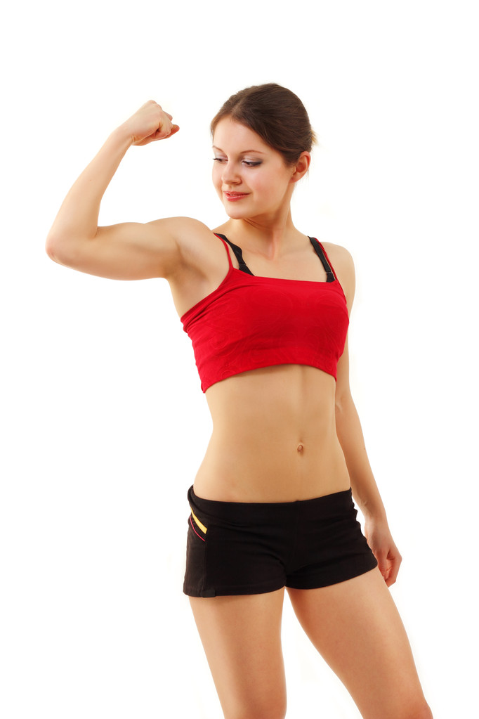 жінка красива спортивні м'язи показують м'язи ізольовані на
 - Фото, зображення