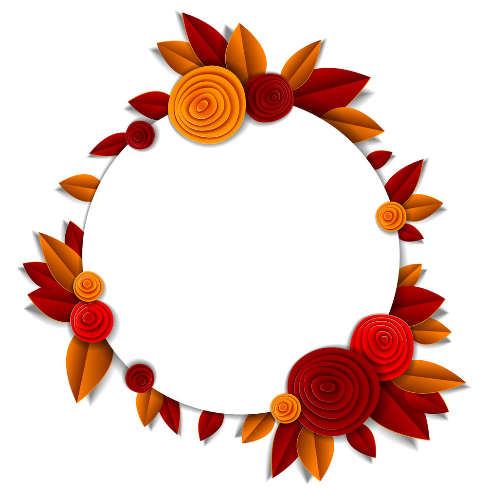 Fondo con flores y hojas de otoño estilo de corte de papel
 - Vector, imagen
