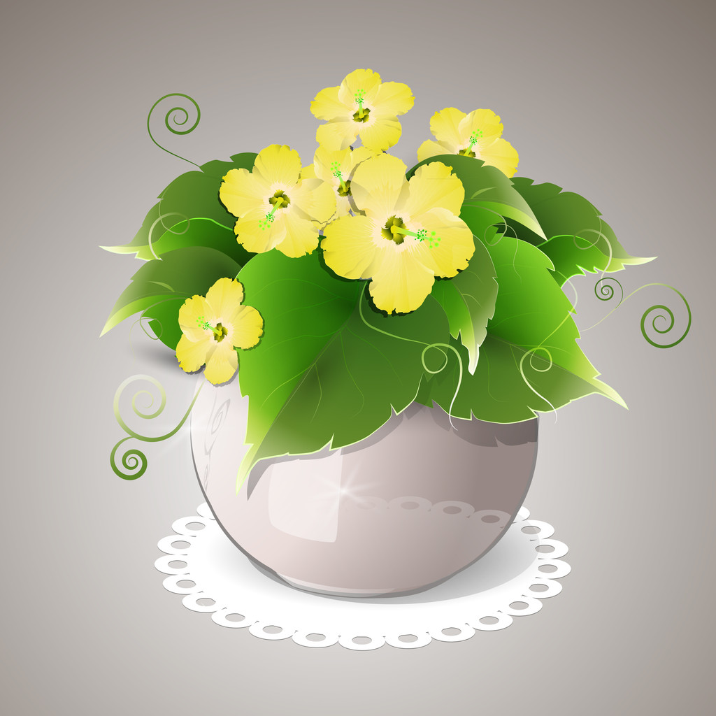 Spring yellow flowers in pot - Vector, Image