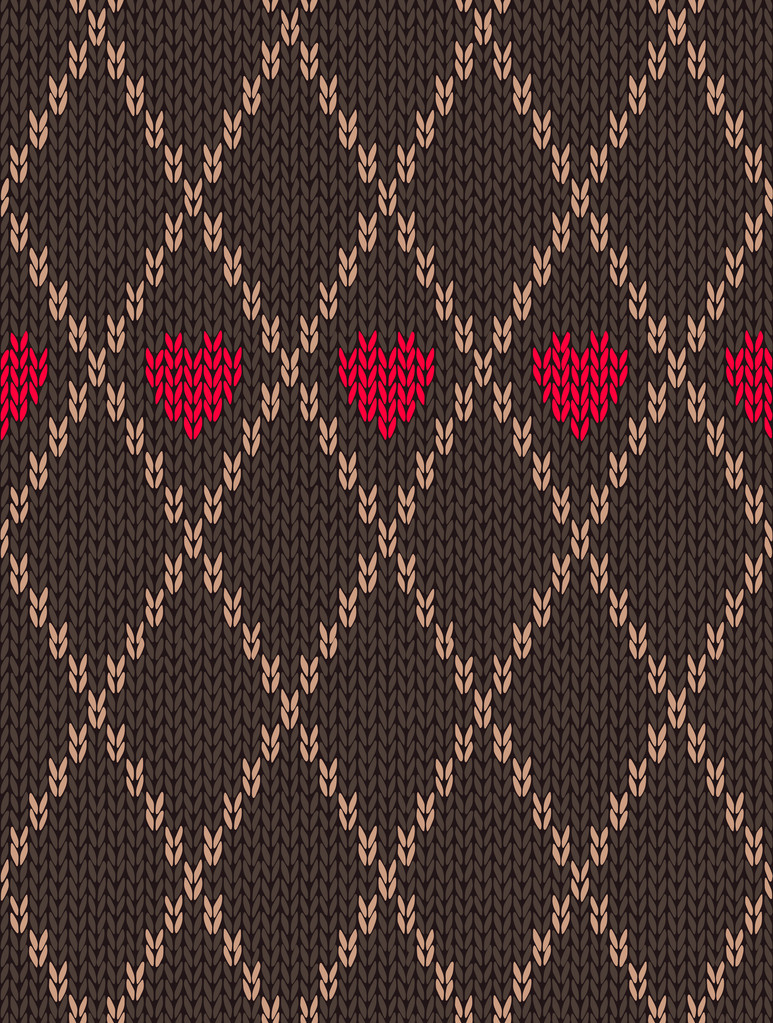 Estilo inconsútil rojo marrón patrón de punto de color con corazón
 - Vector, Imagen