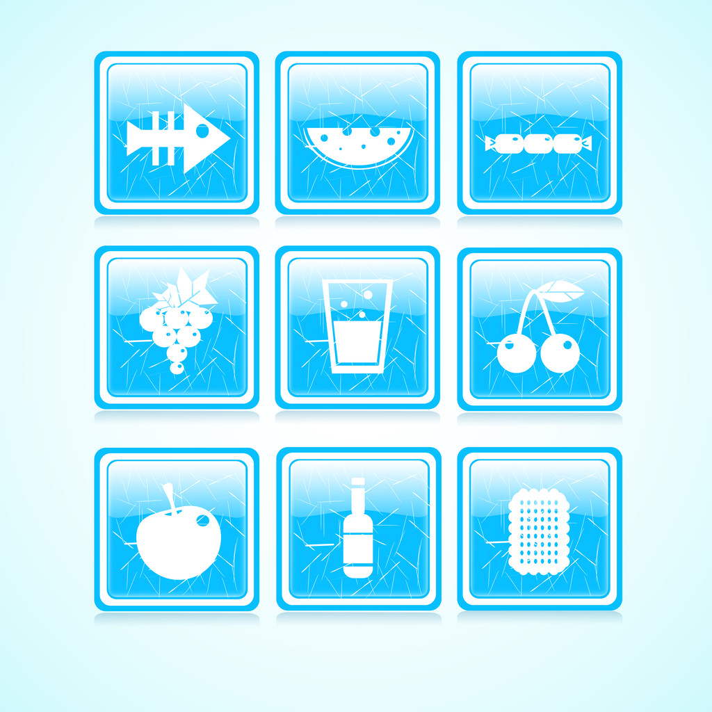 食品アイコン正方形ボタン コレクション。ベクトル イラスト - ベクター画像