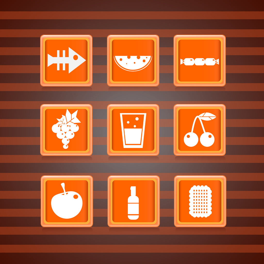 Ícone de comida na coleção de botão quadrado. Ilustração vetorial
 - Vetor, Imagem