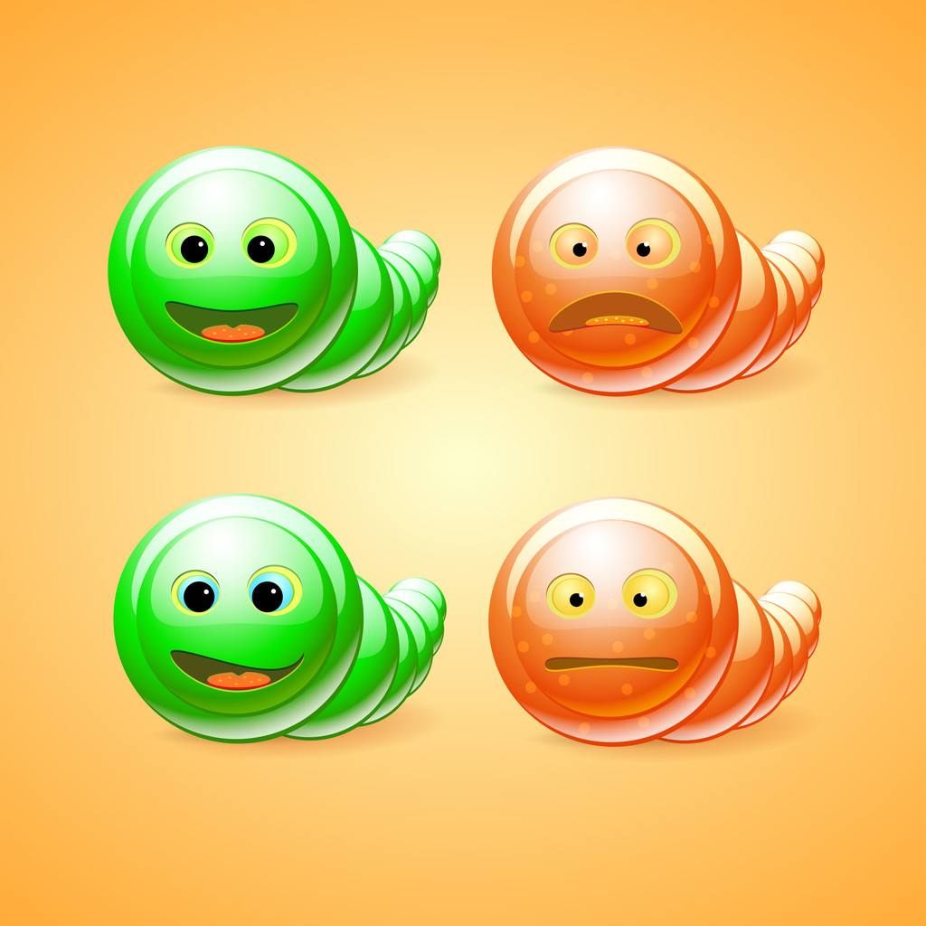 πράσινα και πορτοκαλιά σκουλήκια αστεία - Διάνυσμα, εικόνα