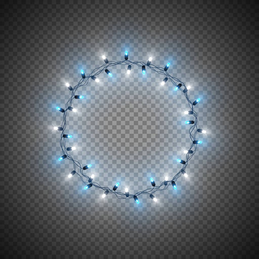 Ghirlanda realistica decorativa natalizia con luci brillanti blu, cornice rotonda, isolata su sfondo trasparente, illustrazione vettoriale
 - Vettoriali, immagini