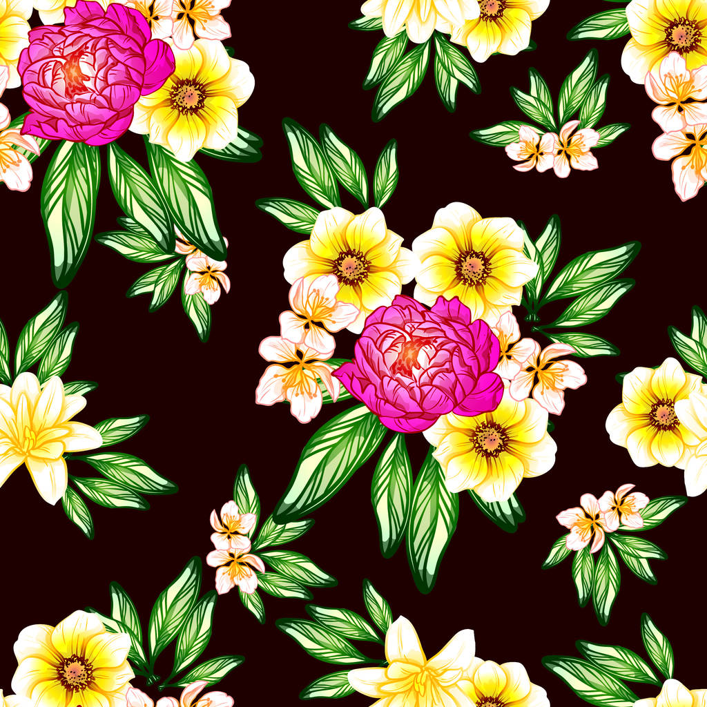 Modèle de fleur de style vintage sans couture. Éléments floraux en couleur
 - Vecteur, image