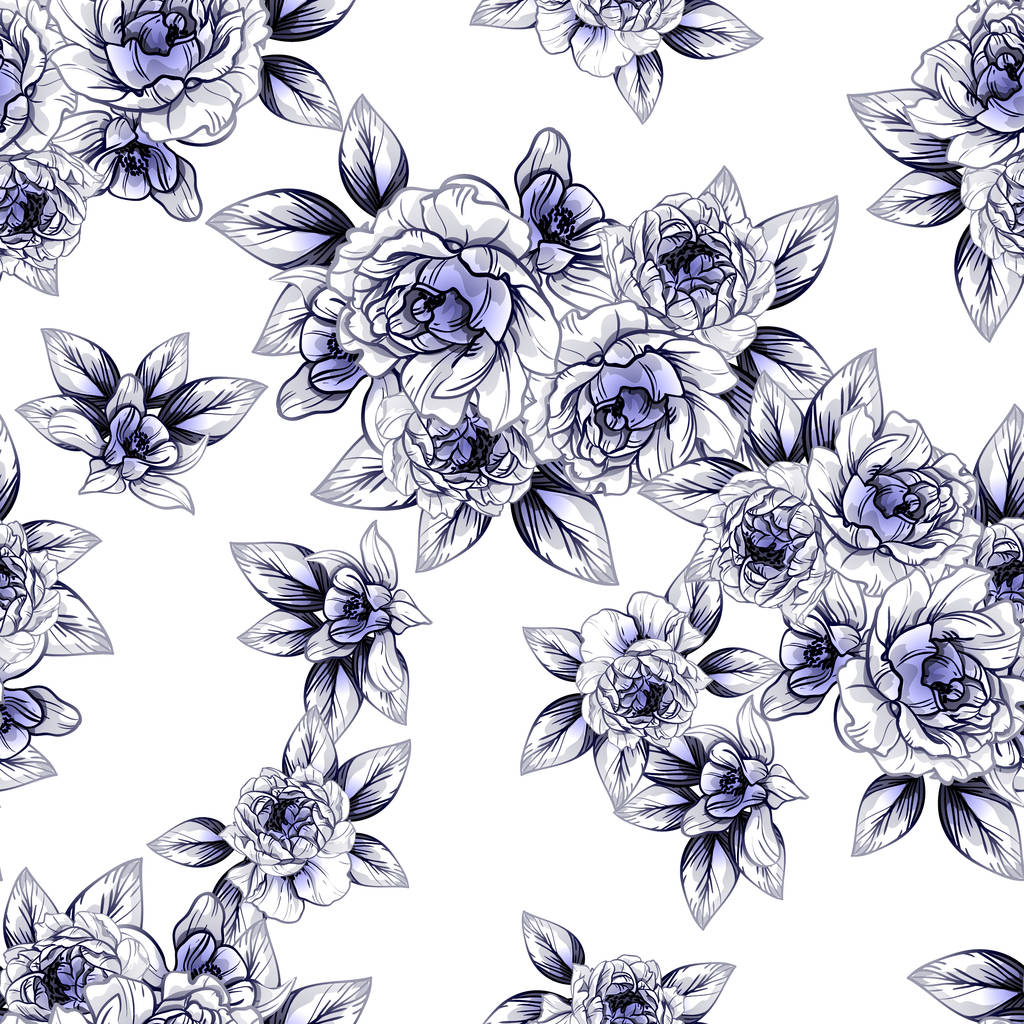 シームレスなビンテージ スタイルのブルーの花のパターン。花の要素. - ベクター画像