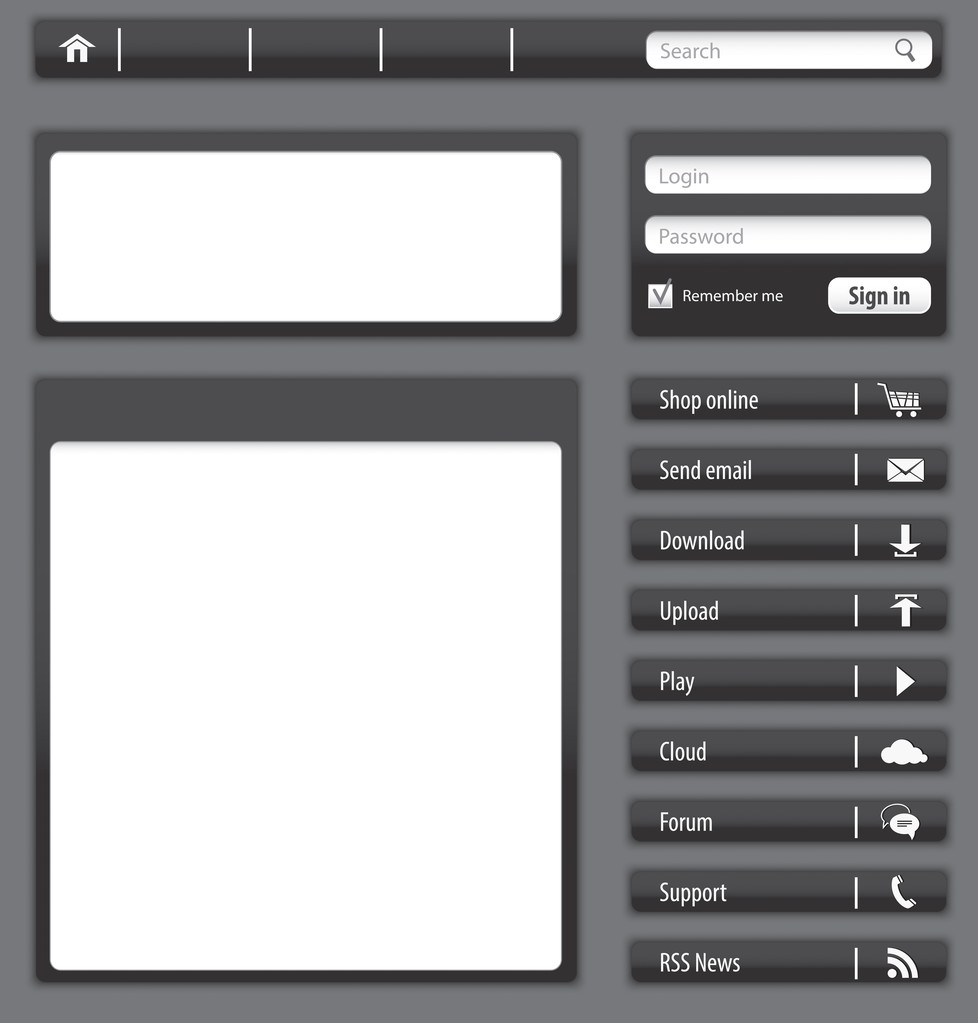 webové stránky tmavě šedé prvky a moduly - Vektor, obrázek