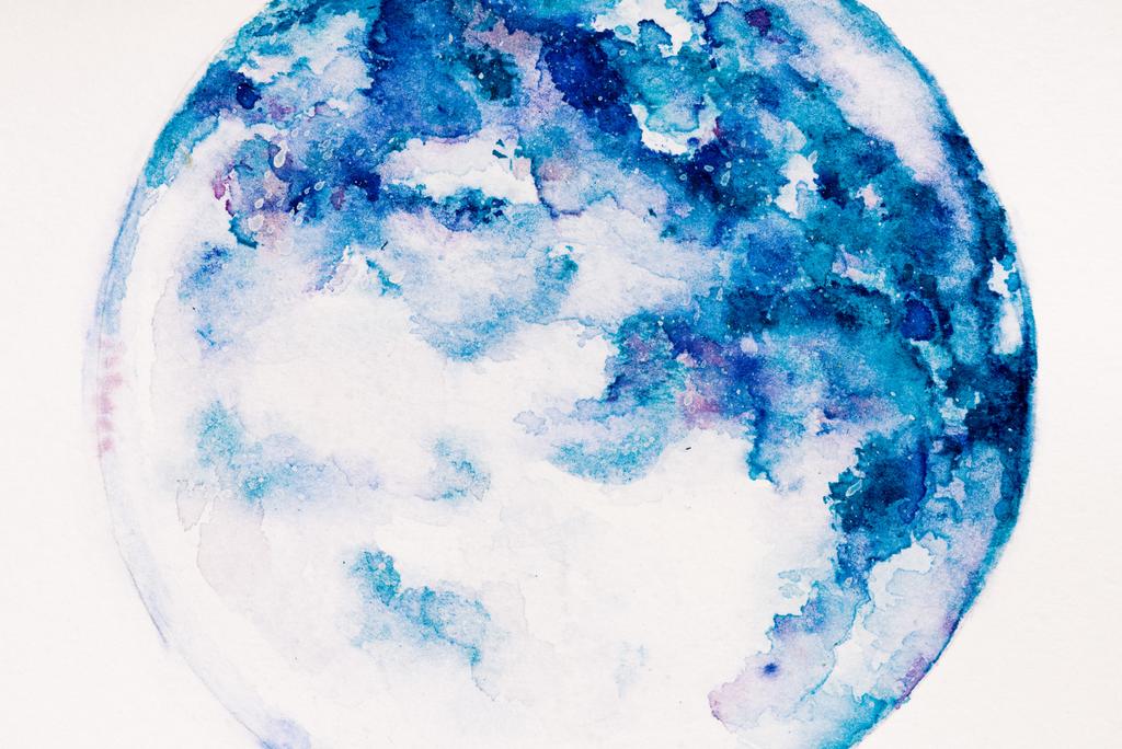 planeta z niebieska farba akwarela na białym tle - Zdjęcie, obraz