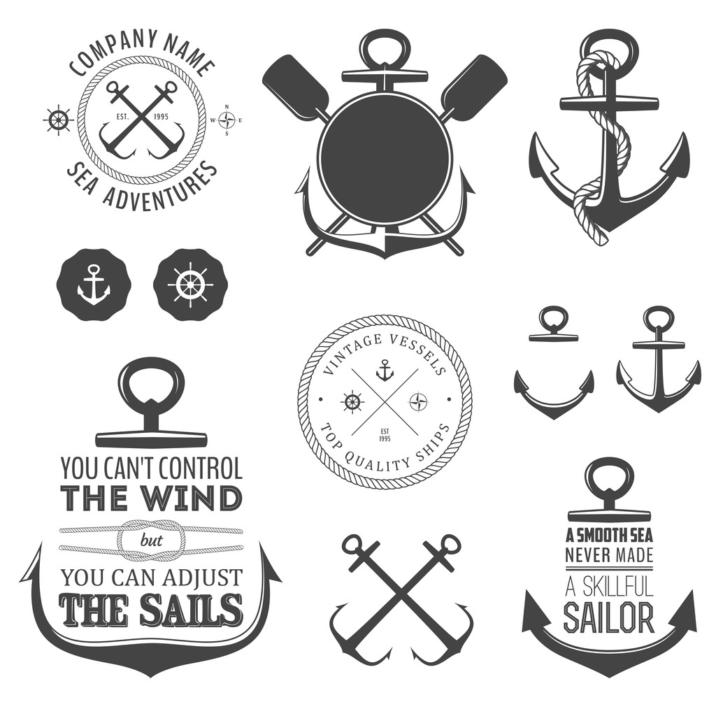 Conjunto de etiquetas náuticas, iconos y elementos de diseño
 - Vector, Imagen