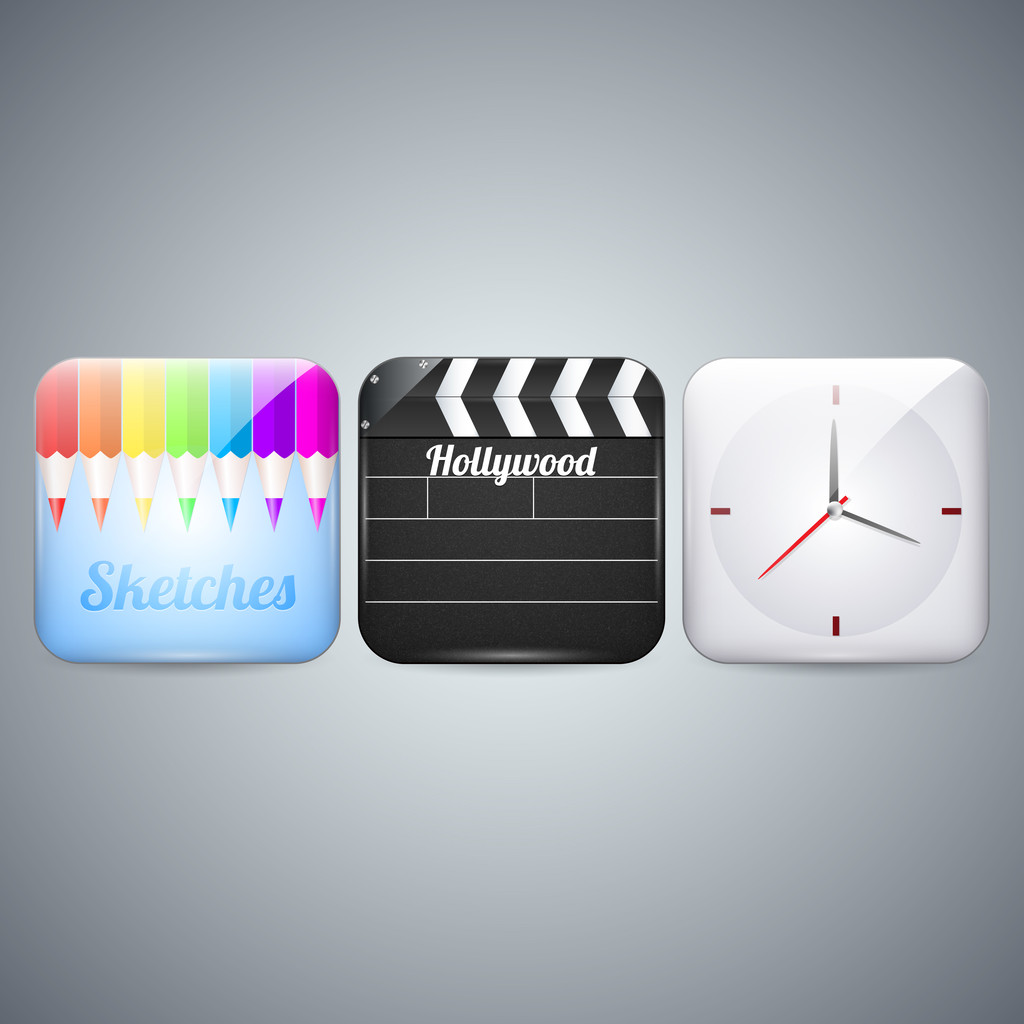 Icons set of pencils, clapboard and clock. - Vector, Image