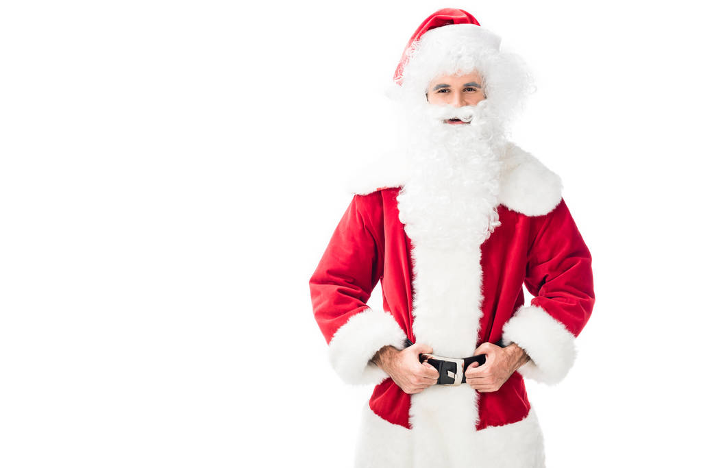 щасливий Санта Клаус в традиційному костюмі ізольований на білому тлі
  - Фото, зображення